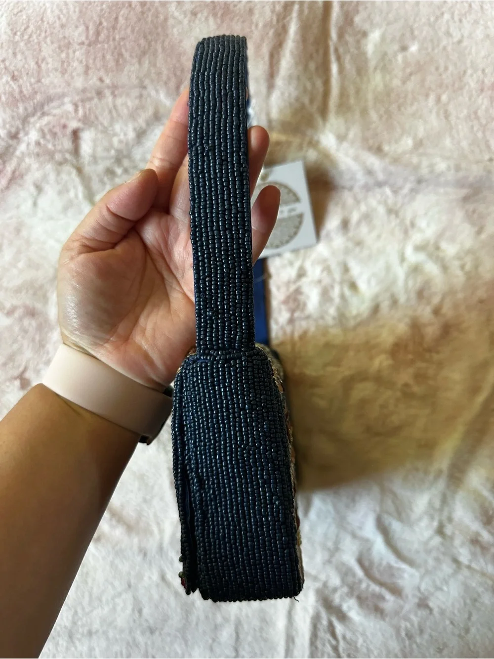 Paris Beaded Navy Shoulder Purse Bag NWT